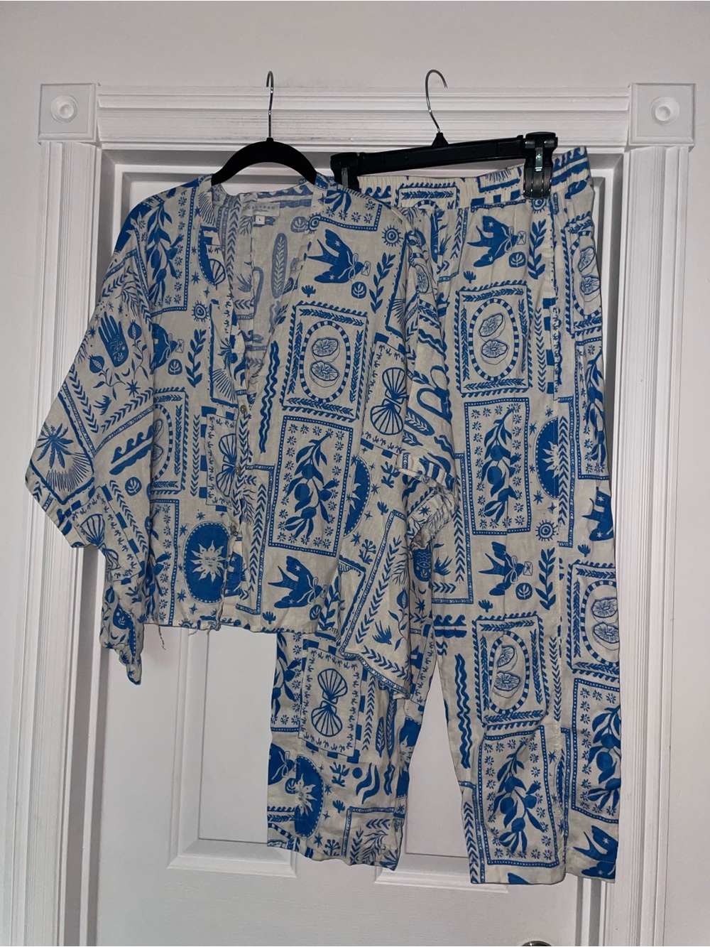 Calypso St. Barth Set Pants/Blouse Linen Resort Lux Sz Large